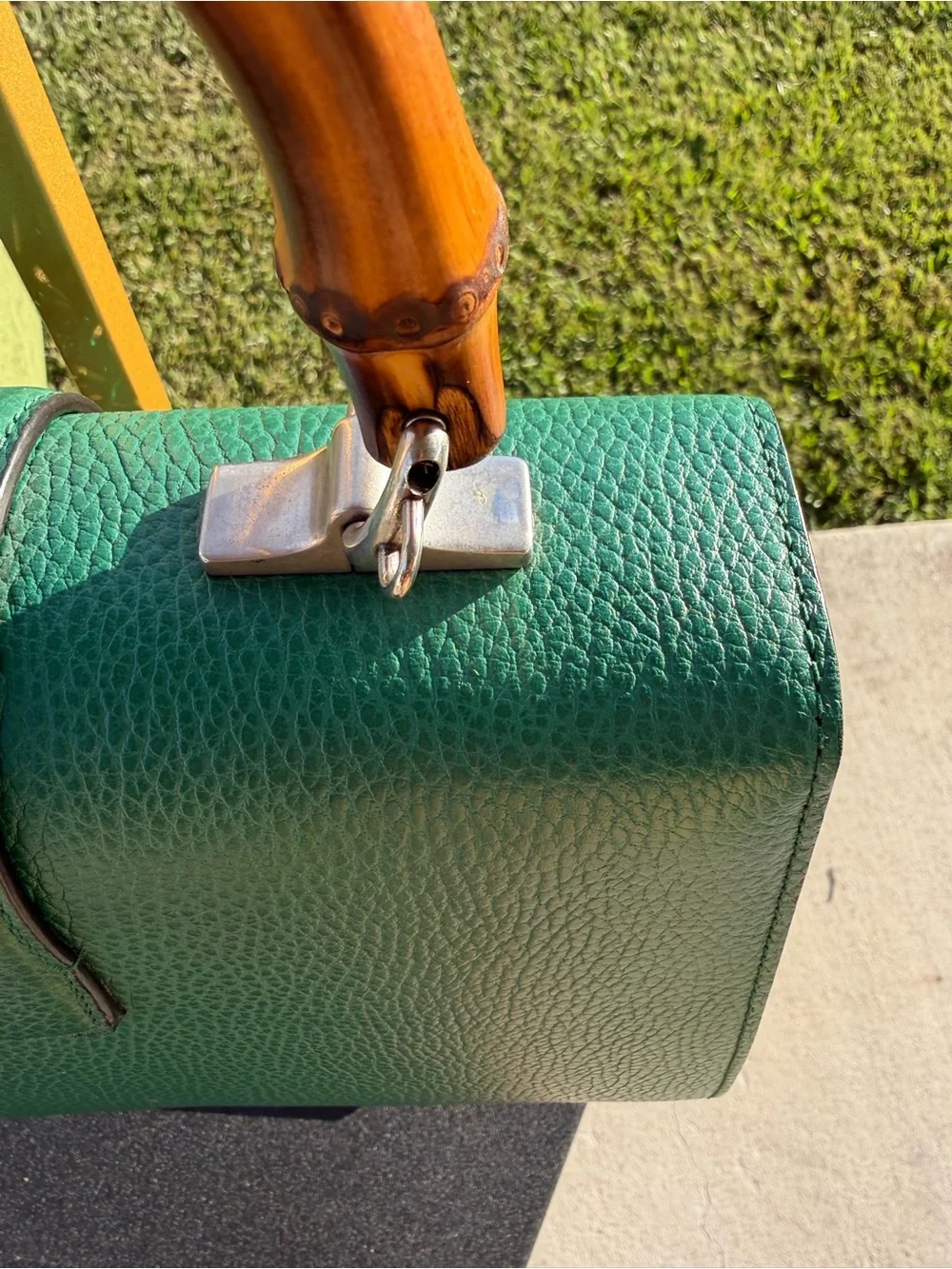 Gucci Emerald Green Leather Top-Handle Satchel with Bamboo Handles